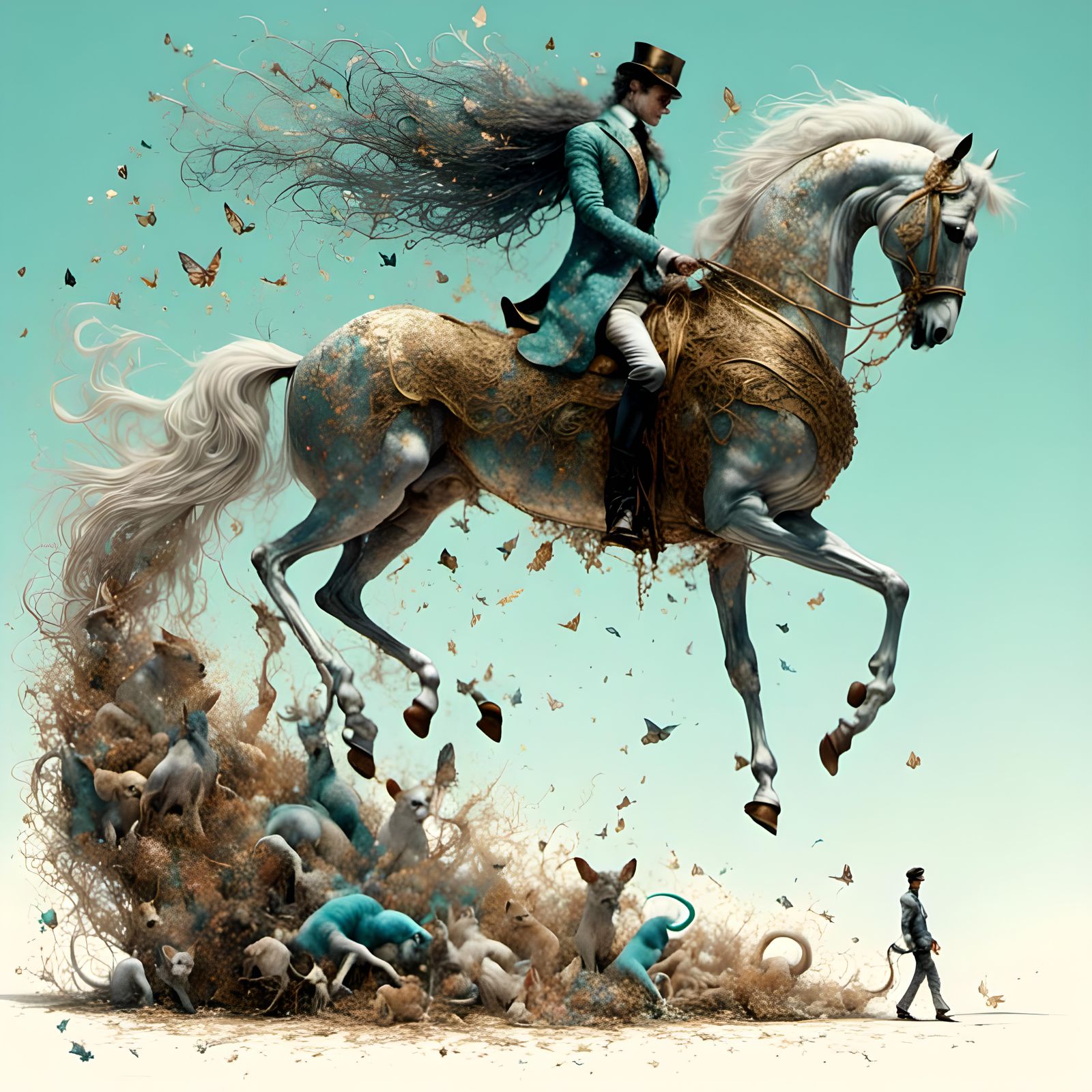 Chrome Horse and Siamese Cat in Vibrant Colors