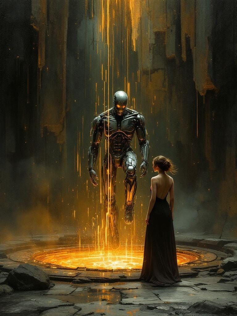 Terminator's End: Art Nouveau Fusion of Steel and Sacrifice