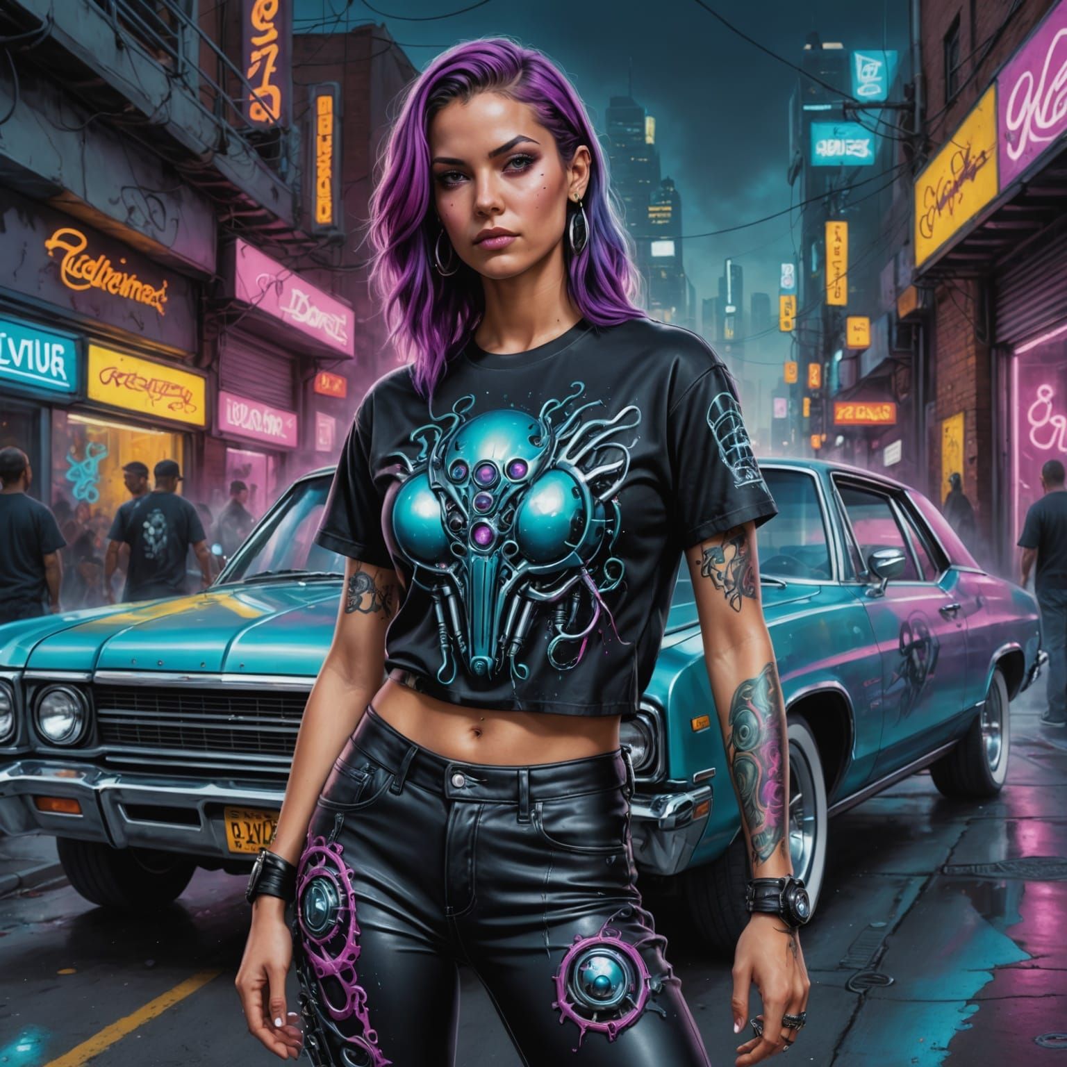 Cyberpunk Woman with Tentacles in NYC Nightscape - Airbrush ...