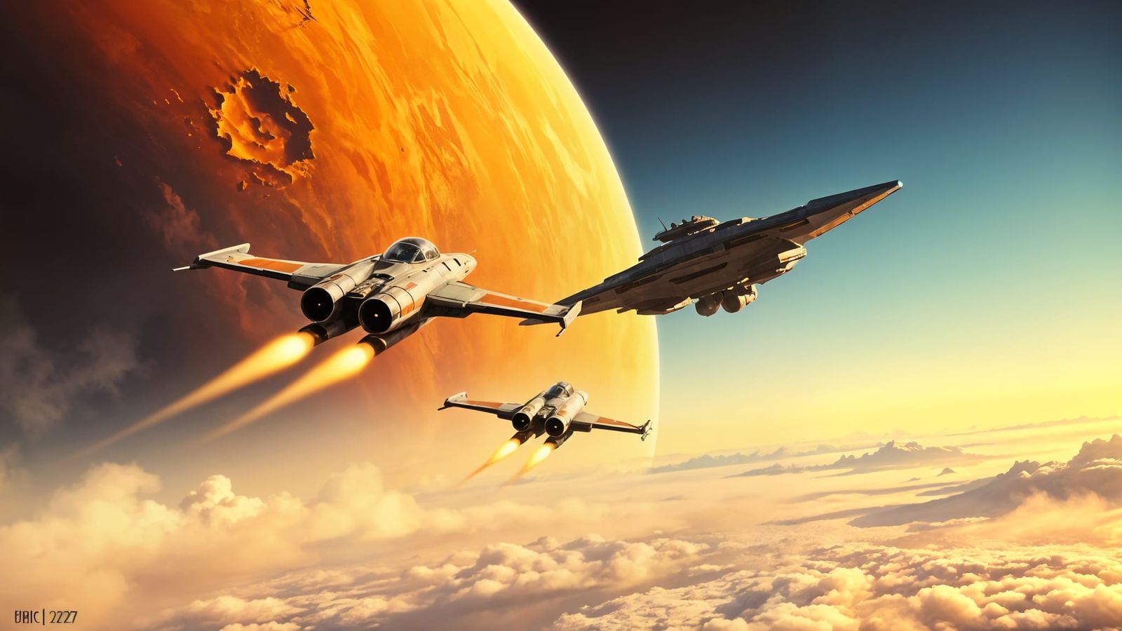 Starfighters Race to Destroy Battlecruiser in Oil Painting S...