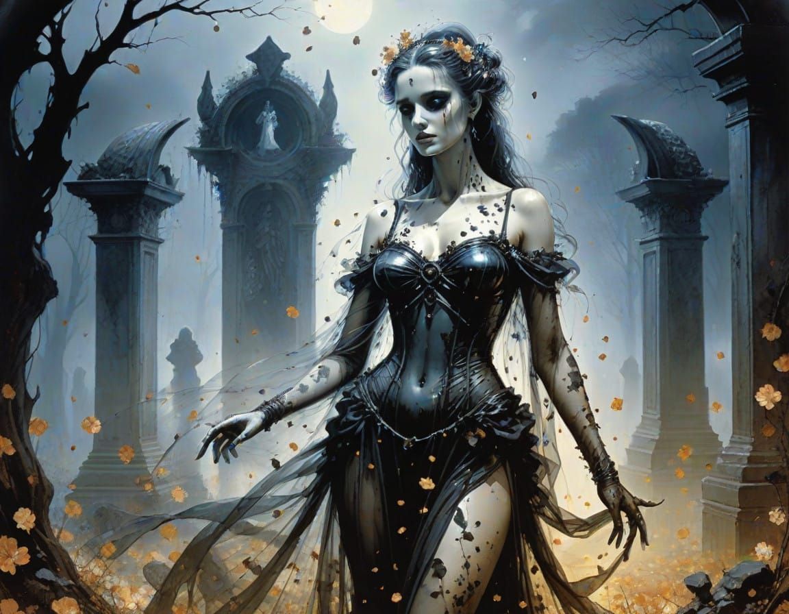 Venus in Midnight Graveyard of Falling Petals