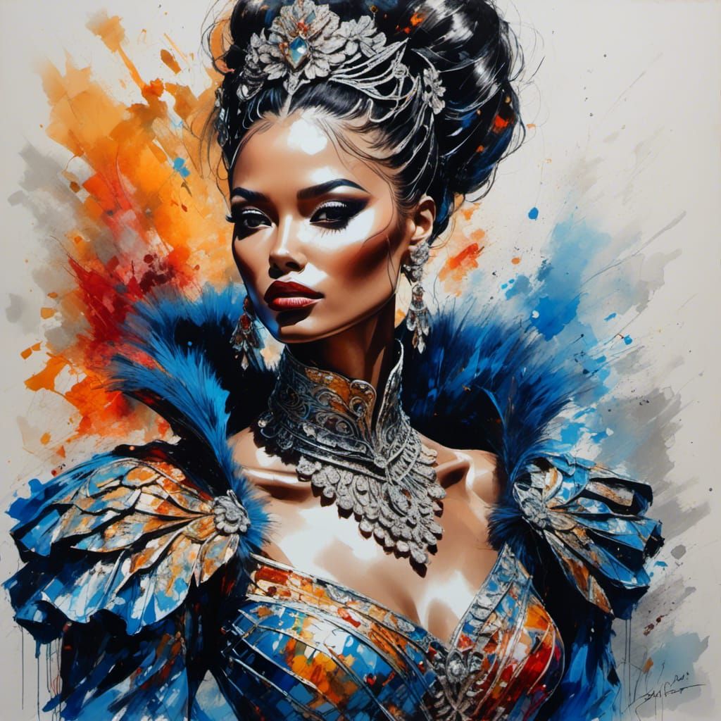 Haute Couture Goddess Portrait in Hyperrealistic Style