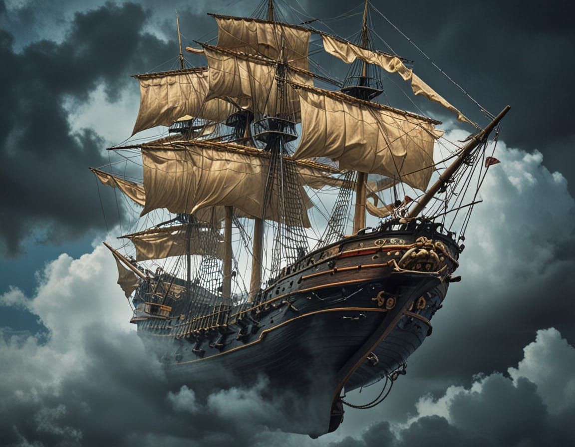 Spanish Galleon Drifts Among the Clouds