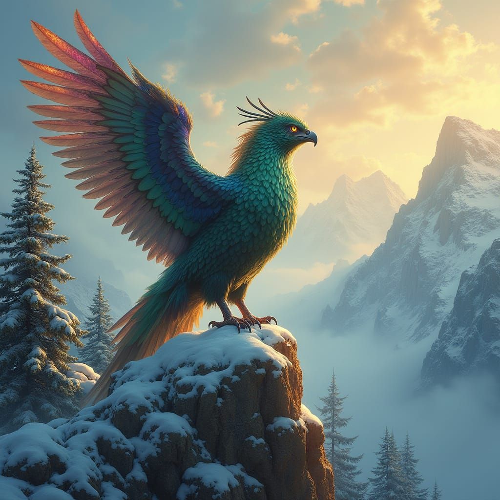 Majestic Griffin on Snowy Mountain Peak