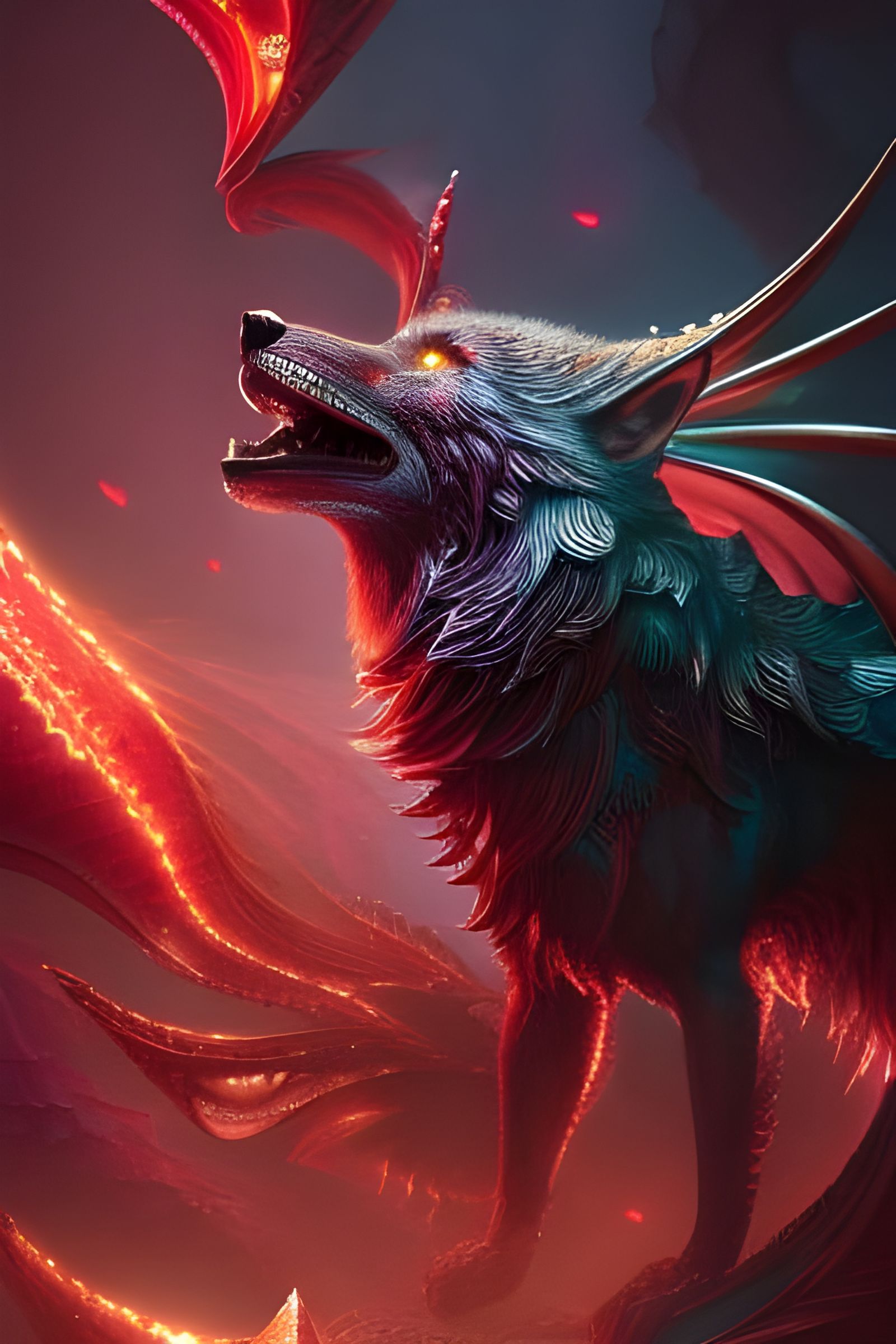 Metallic Wolf God on Crystal Throne, Hyperdetailed Fantasy A...