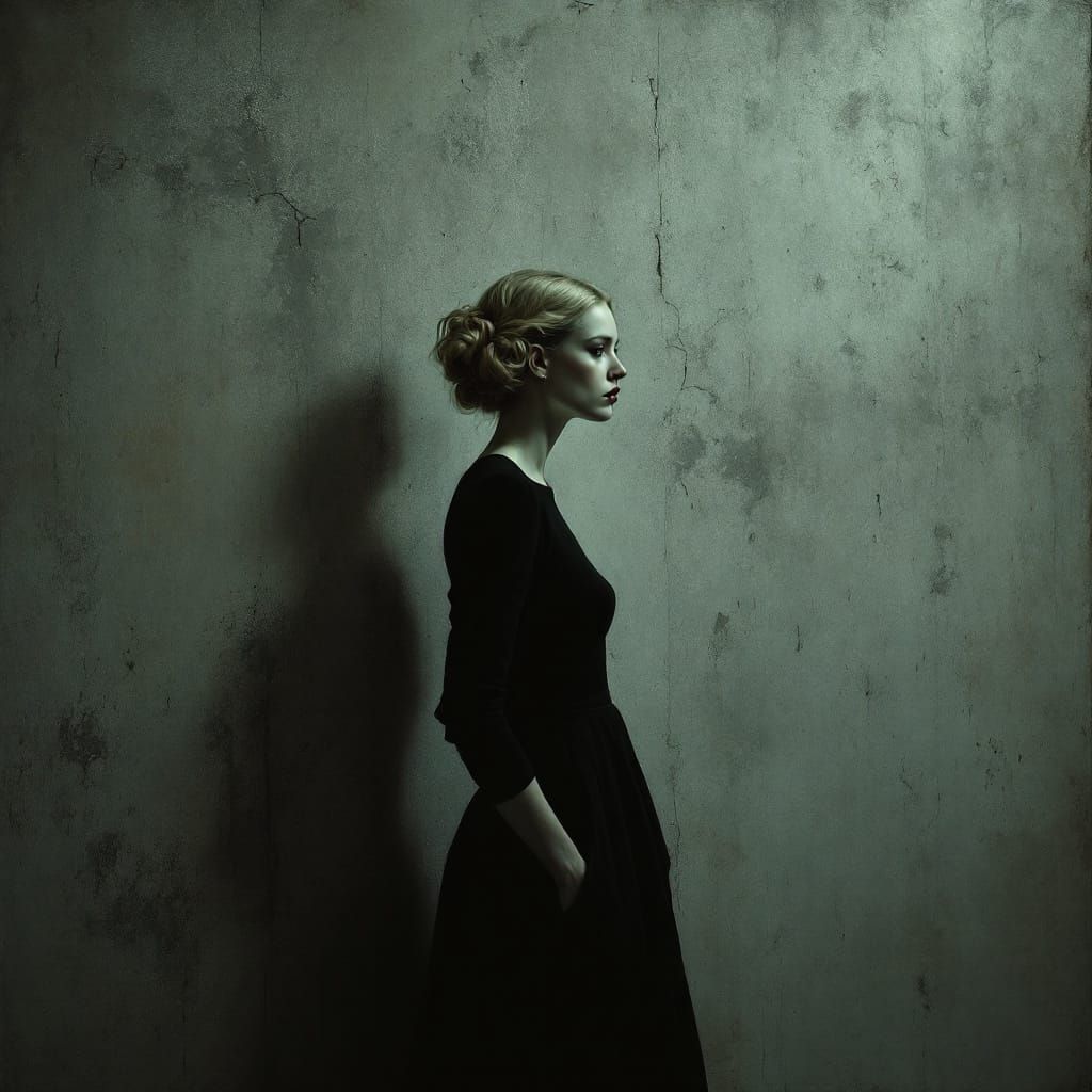 Gothic Pin-Up Woman in Desaturated, Textured Reverie