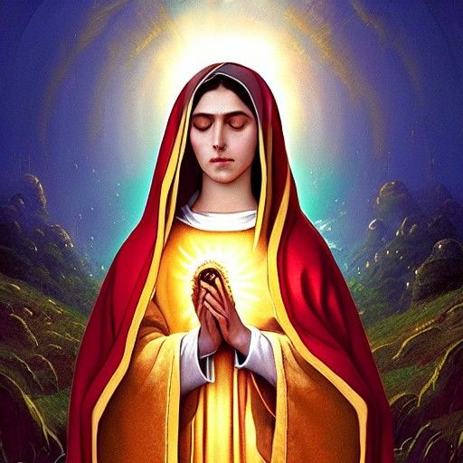 Detailed Portrait of the Virgin Mary as Digital Art