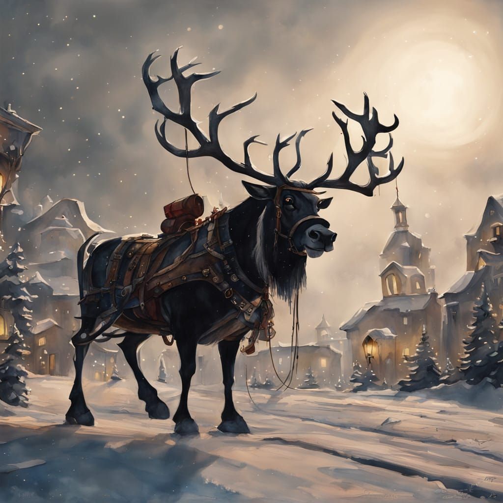 Magical Christmas Sleigh Ride in a Vibrant Nighttime Citysca...