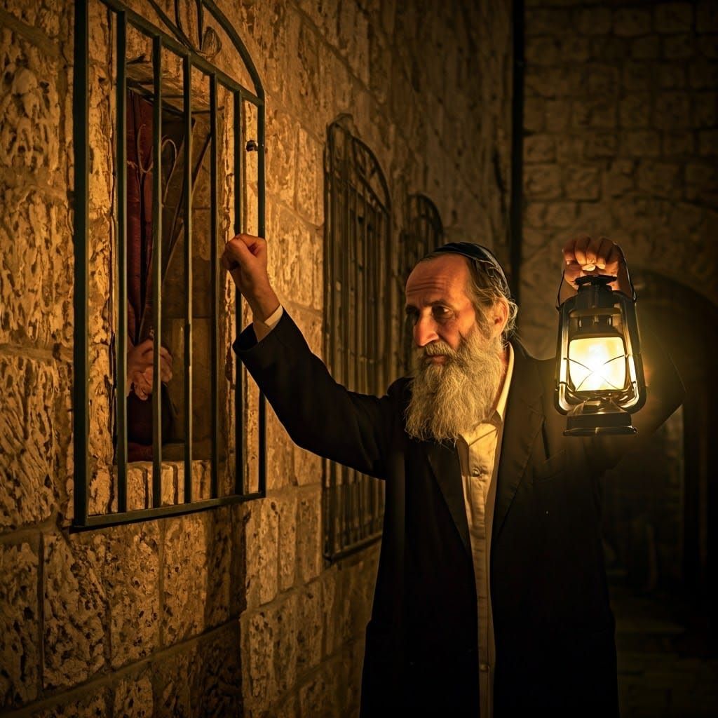 Vintage Jewish Man in Ancient City at Dawn