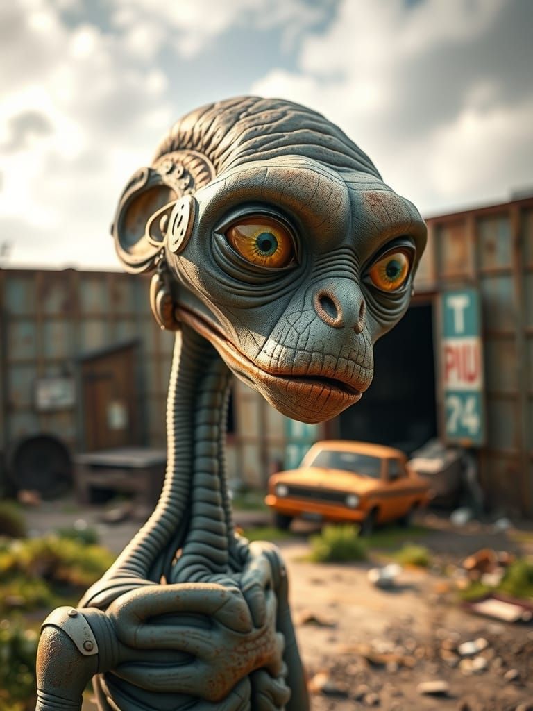 Hyperrealistic Alien Portrait in Offbeat Sci-Fi Style