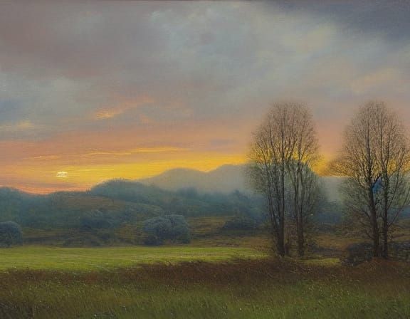 Surreal Dawn Landscape with Intricate Details