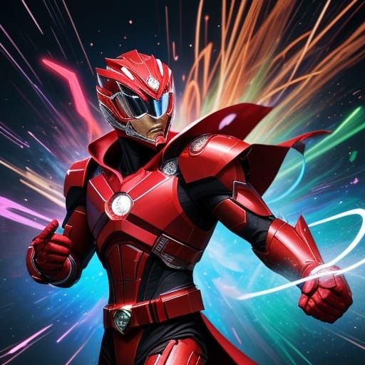 Red Ranger Morphing Into Action: Dynamic Concept Art