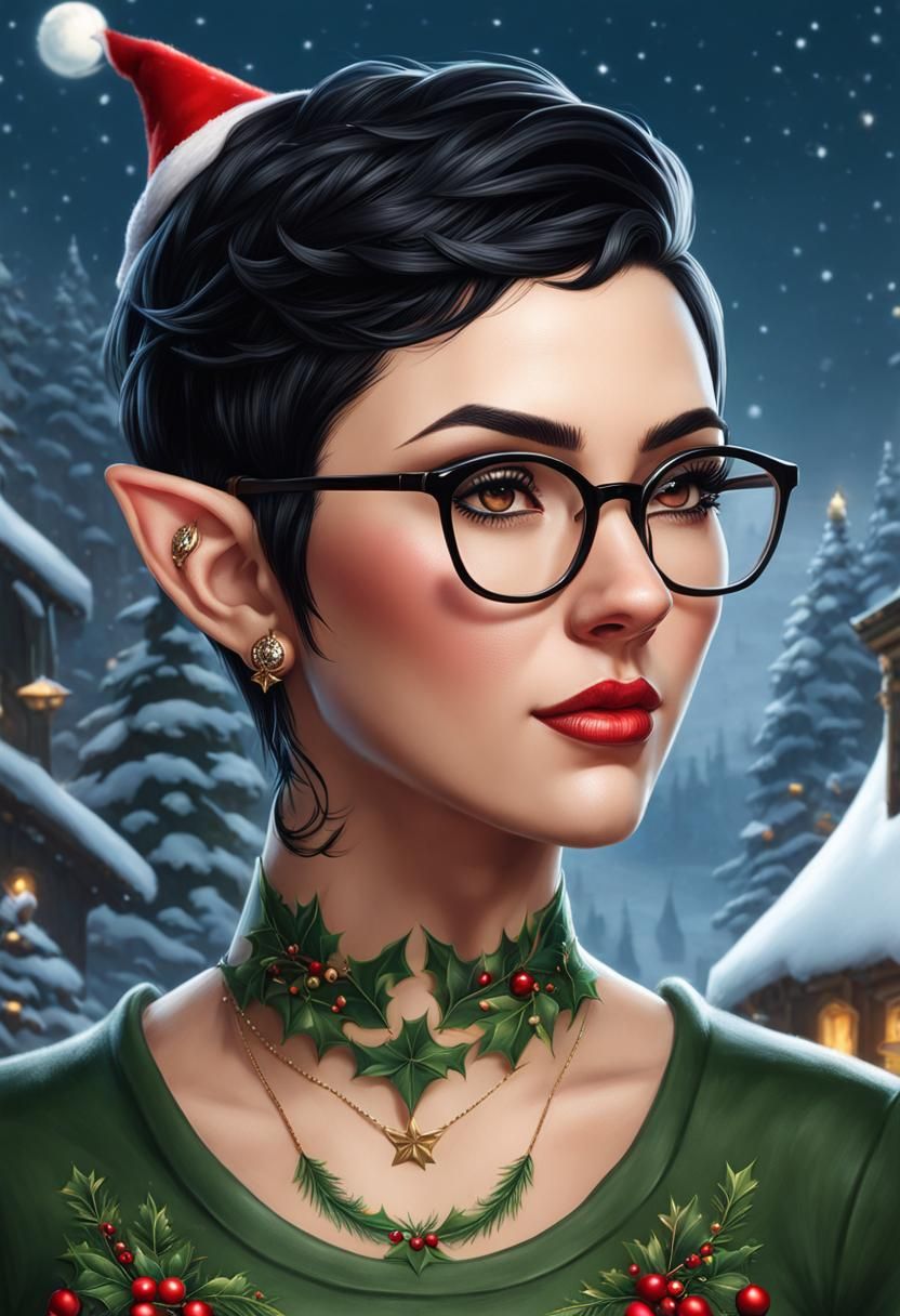 Modern Elf with Christmas Tattoo Portrait