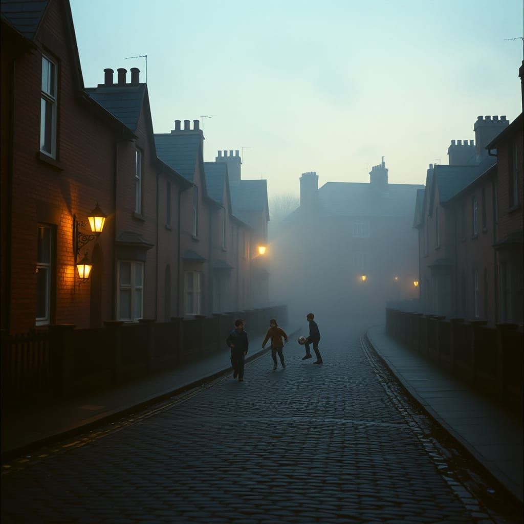 1960s Manchester Street at Dusk: A Cinematic Film Still