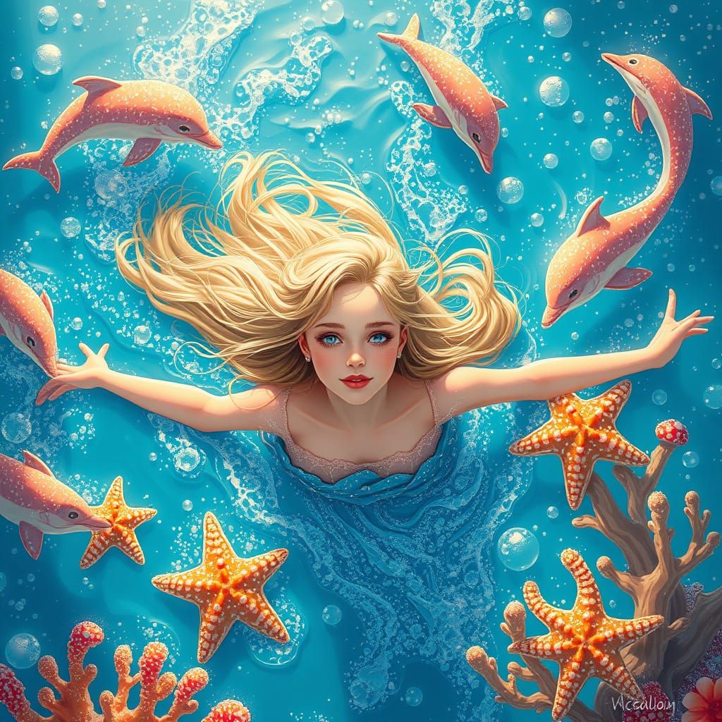 Dreamlike Soda Sea with Golden-Haired Woman