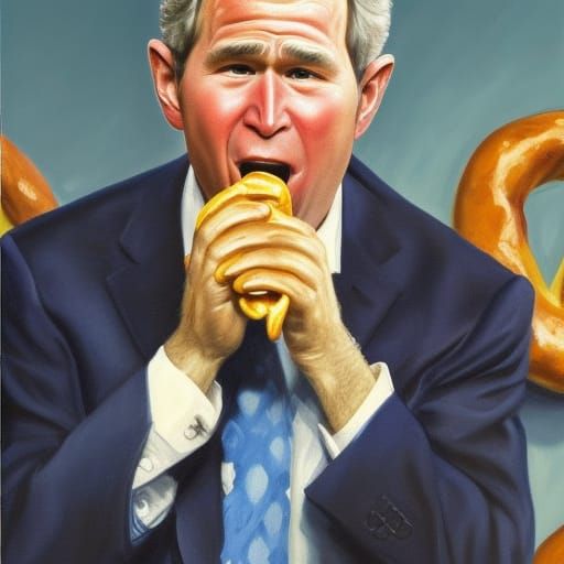 George W. Bush Pretzel Incident as Oil Painting