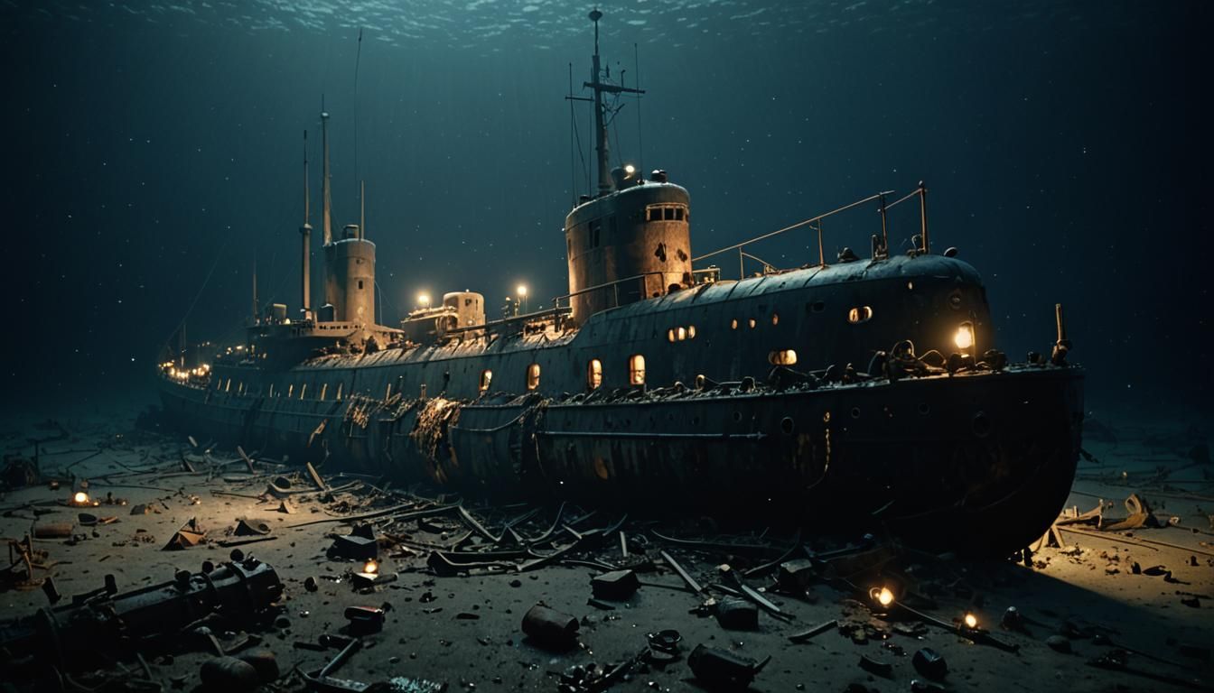 Submarine Illuminates Titanic Wreckage on Ocean Floor