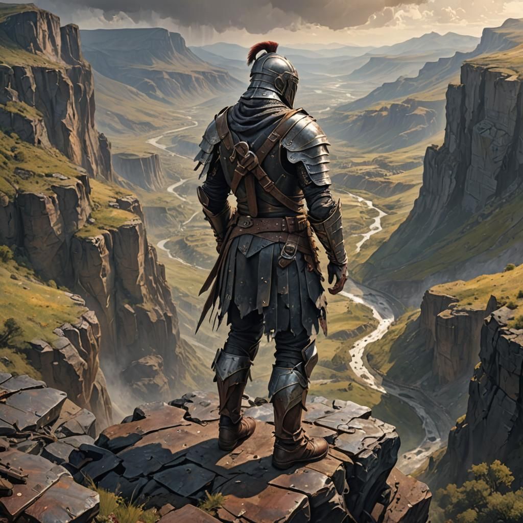 Warrior Overlooking Valley Battlefield