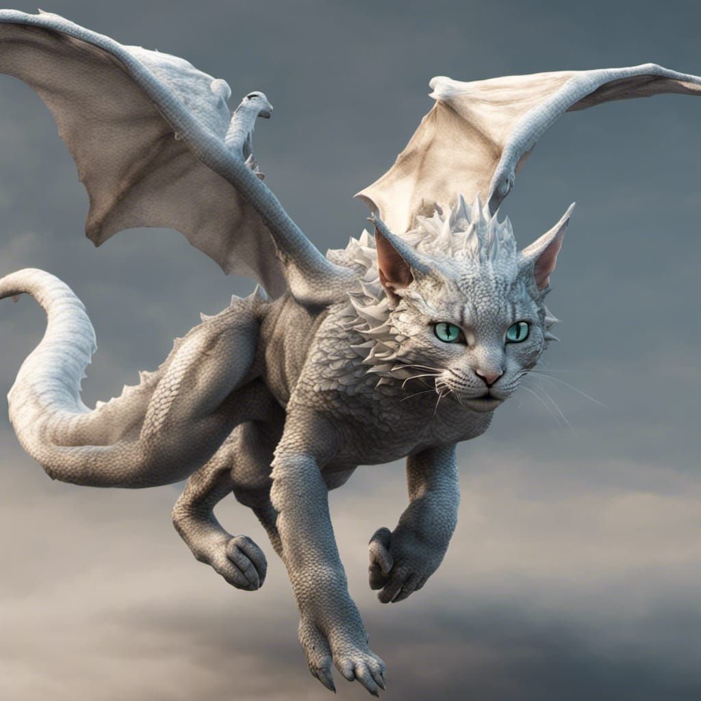 Hyperrealistic Cat-Dragon Hybrid in Flight, 8K