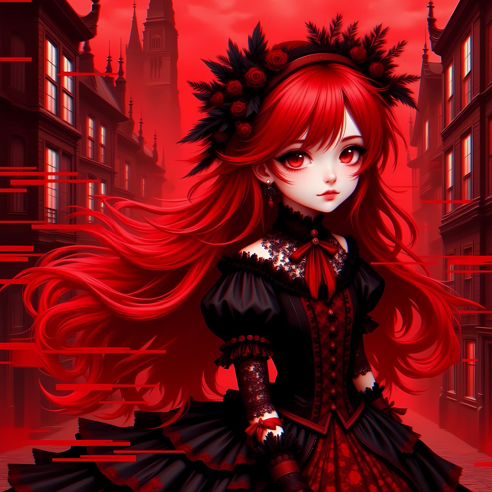 Victorian Redhead in Cyberpunk Glitch Art