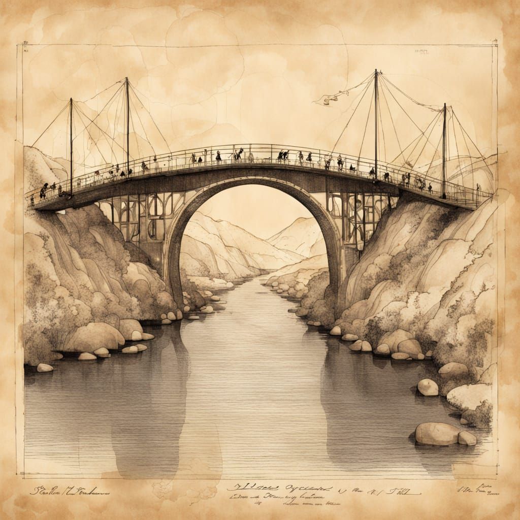 Bridge Design in Vintage Patent Drawing Style
