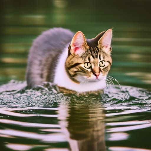 Cute Cat's Playful Splash: Professional 4K Photography