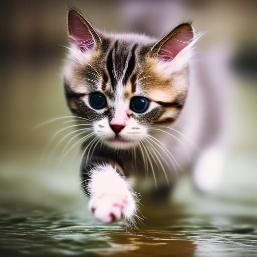 Cute Cat Plays in Water: Professional Photography