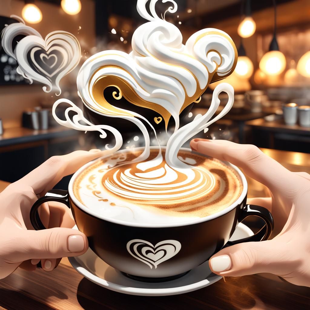 Intricate Latte Art in Anime Style
