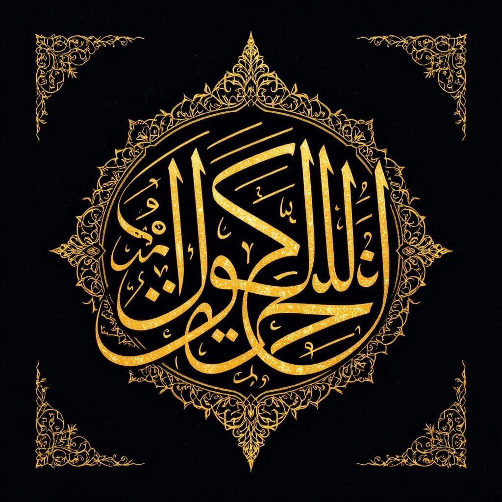 Elegant Arabic Calligraphy in Gold Ink on Black Paper