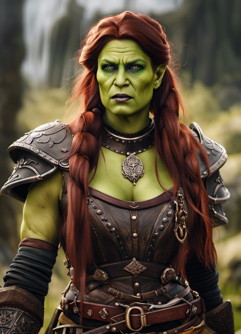 Friendly Orc Merchant in Dark Fantasy Style