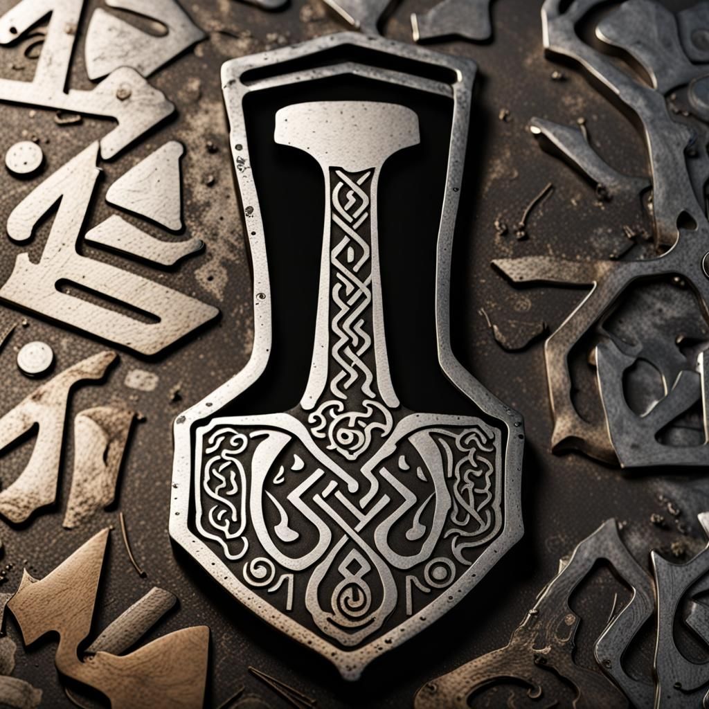 Thor's Hammer with Viking Rune Etchings