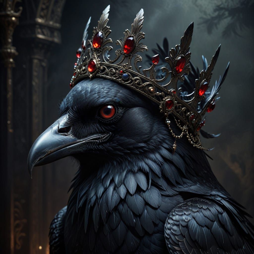 Majestic Crow in Gothic Crown - Dark Fantasy Art
