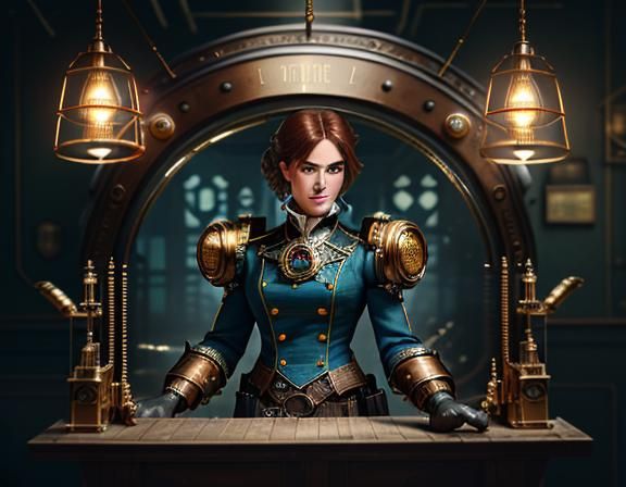 Steampunk Women Inside Time Machine: Cinematic Digital Art