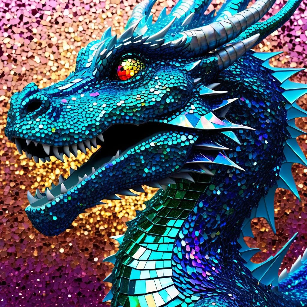 Iridescent Glitter Dragon with Broken Glass Effect