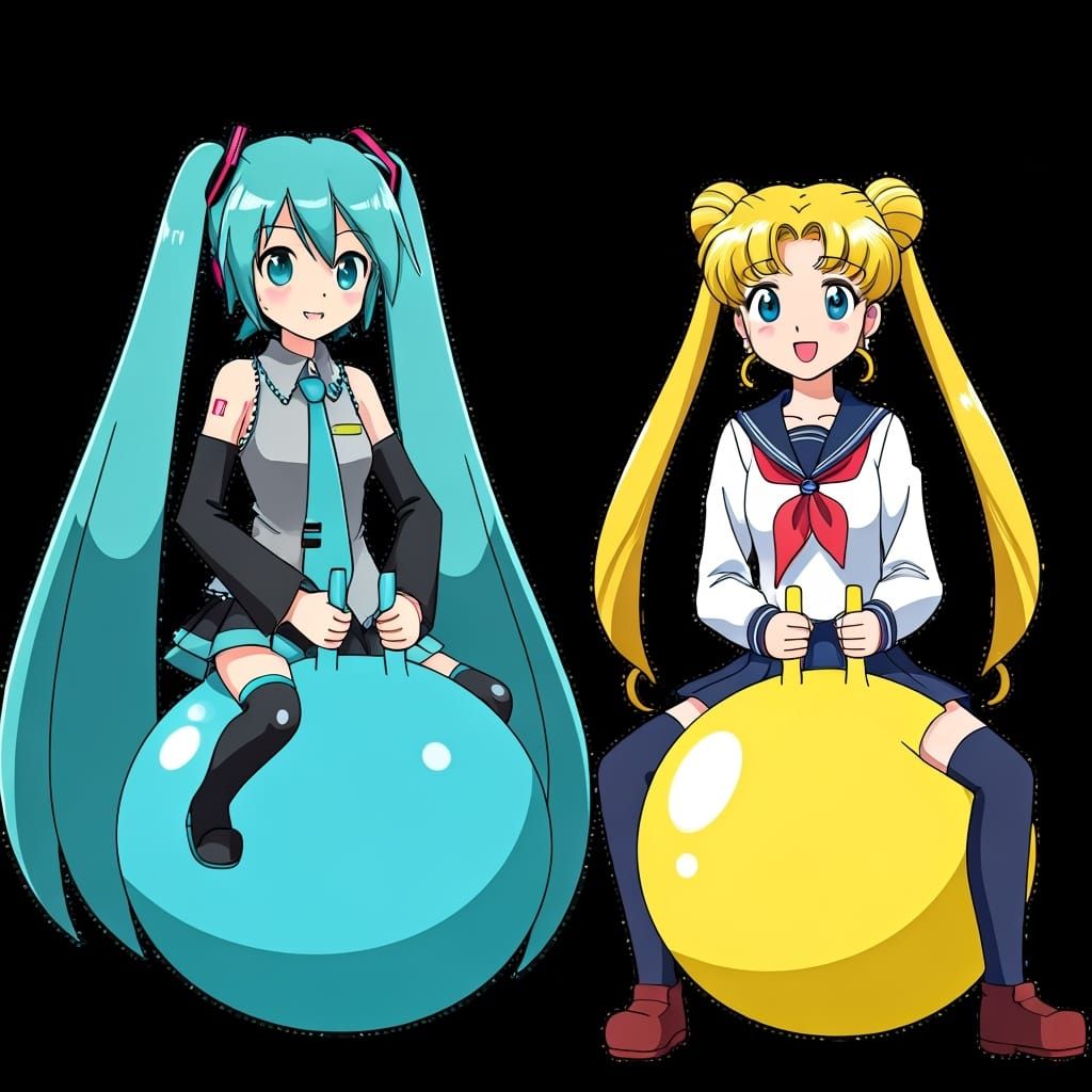Hatsune Miku and Usagi Tsukino: Ghibli-Style Hopper Ball Fun