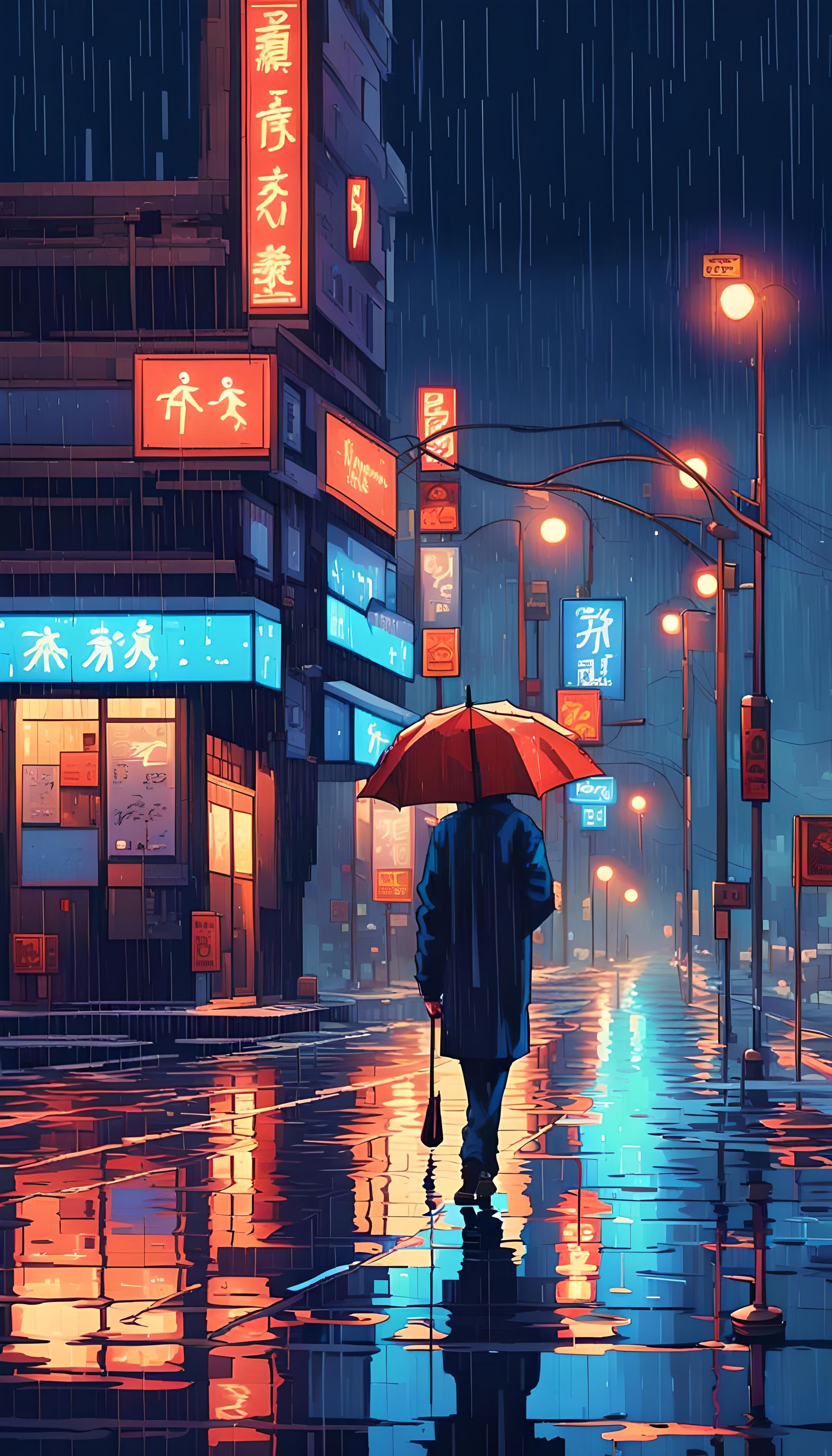 Gloomy 16-bit Pixel Art City Street at Night