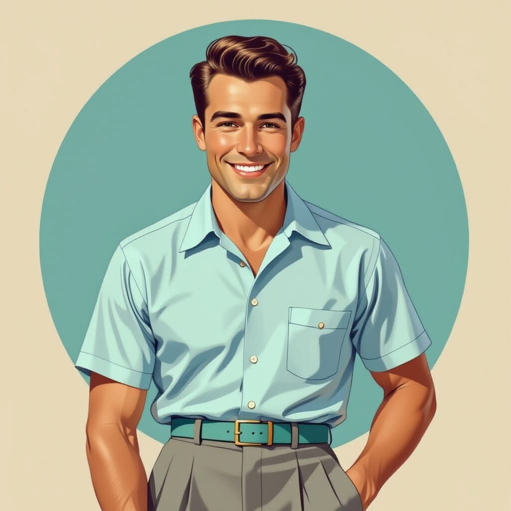Handsome Man in 1950s Fashion, in Rockwell Style