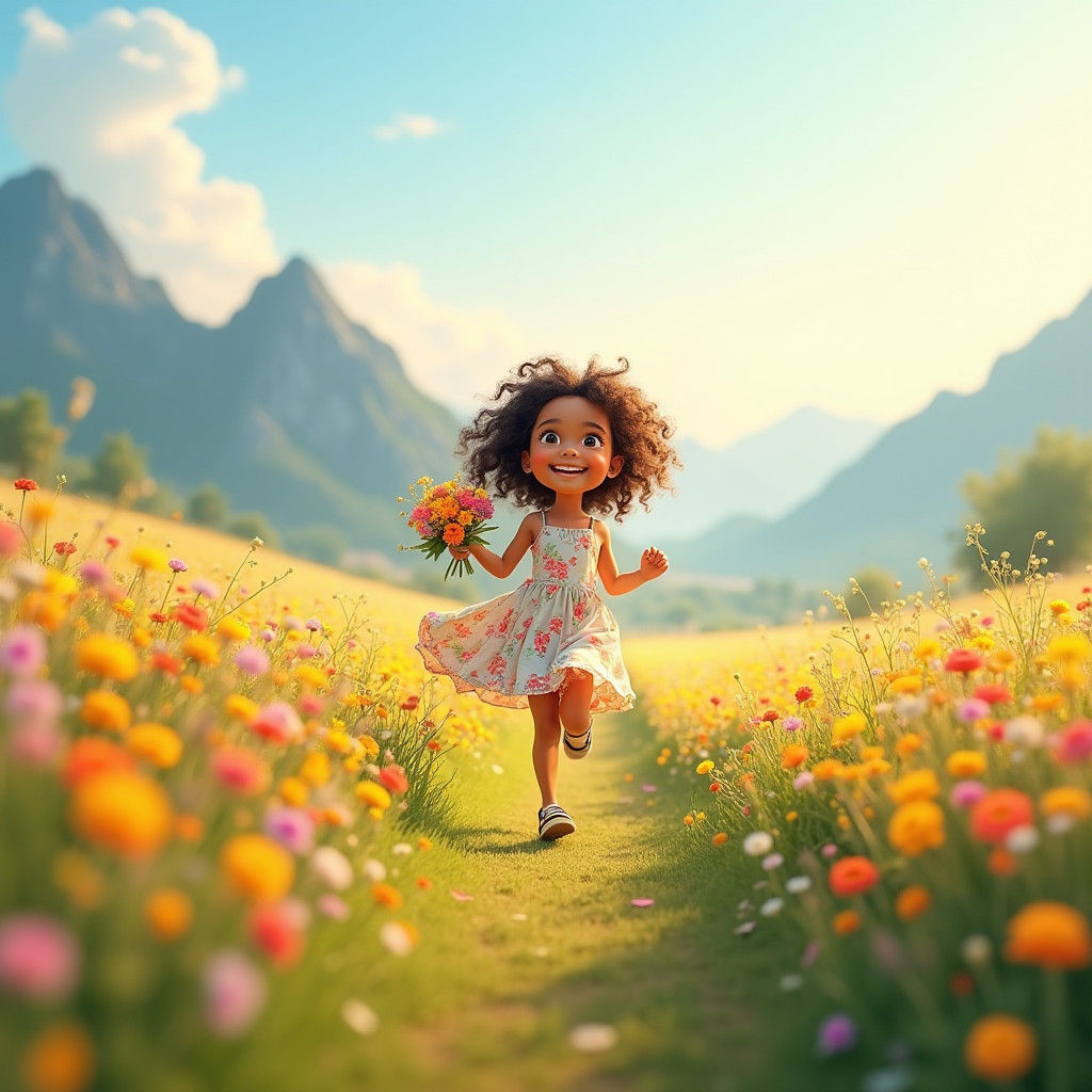 Girl in Sunny Meadow: Pixar-Style 3D Render