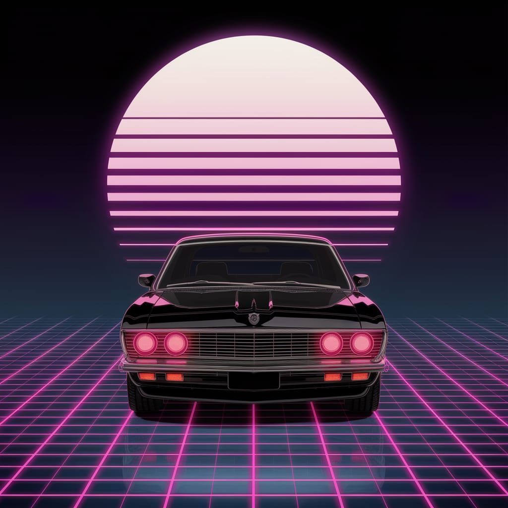 Dark Futuristic Cityscape in Neon Synthwave Aesthetic