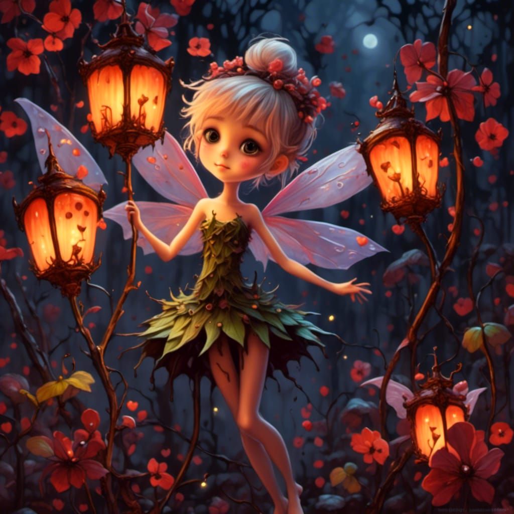 Dark Fantasy Chibi Tinkerbell with Lanterns