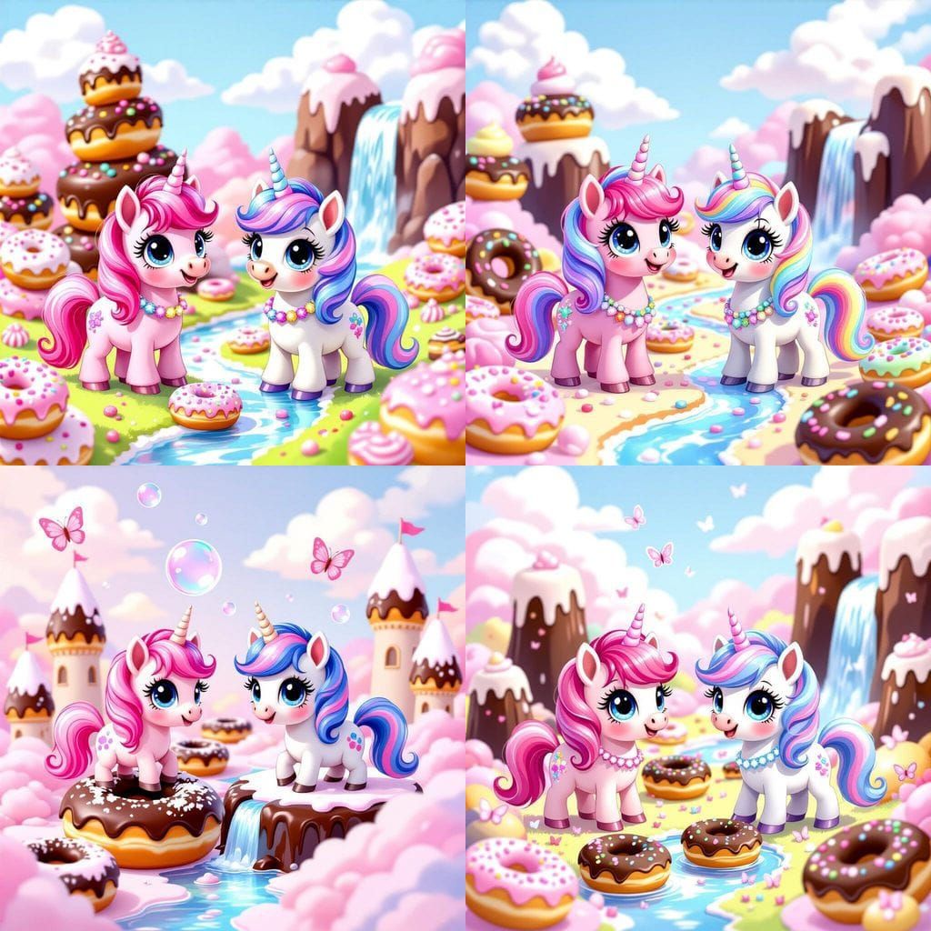 Pink and Purple Ponies Explore Donut Candy Land