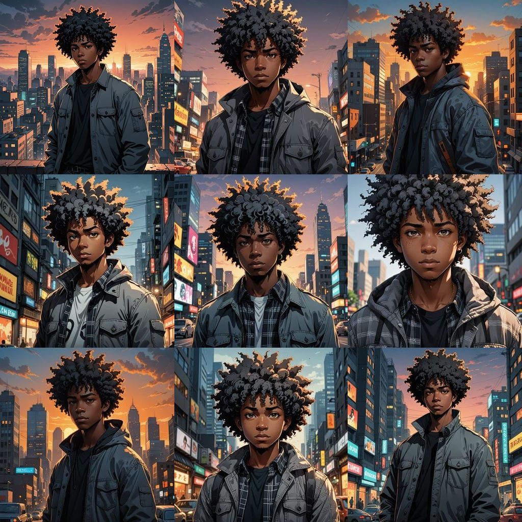 African American Boy in Vibrant Cel-Shaded Style