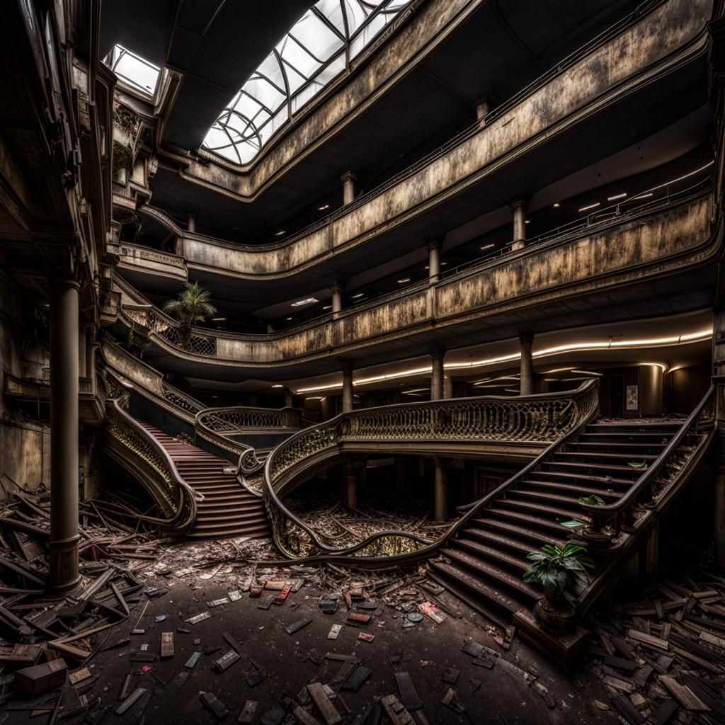 Hyperrealistic Abandoned Mall Interior Panorama