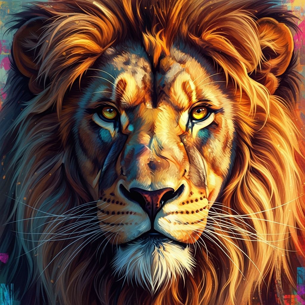 Majestic Lion Head with Golden Lighting