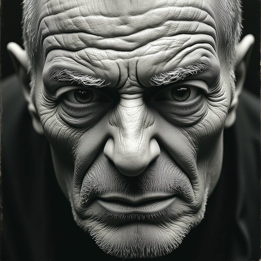 Hyper-Realistic Charcoal Portrait of a Wrinkled Old Man
