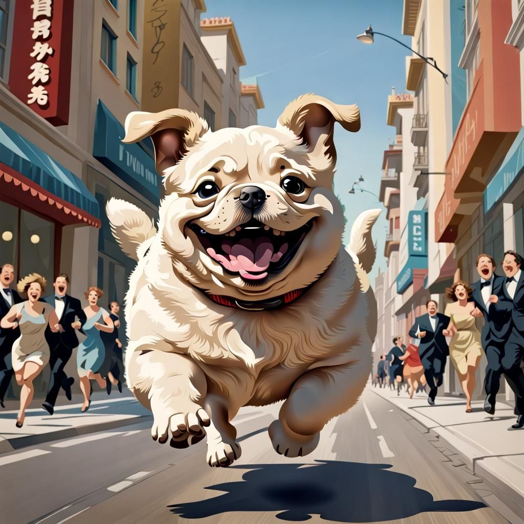 Laughing Chubby Puppy in Hypermodern Style