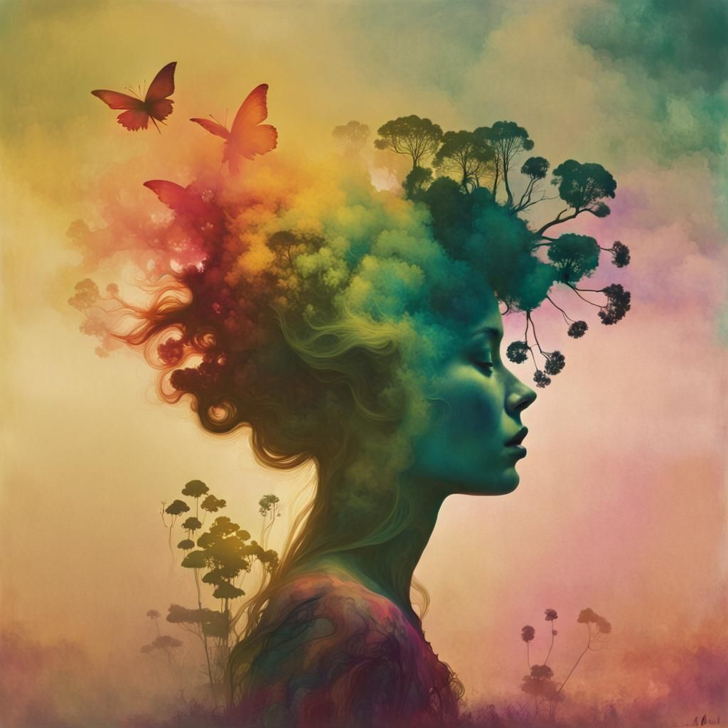 Psychedelic Fairy Double Exposure Silhouette