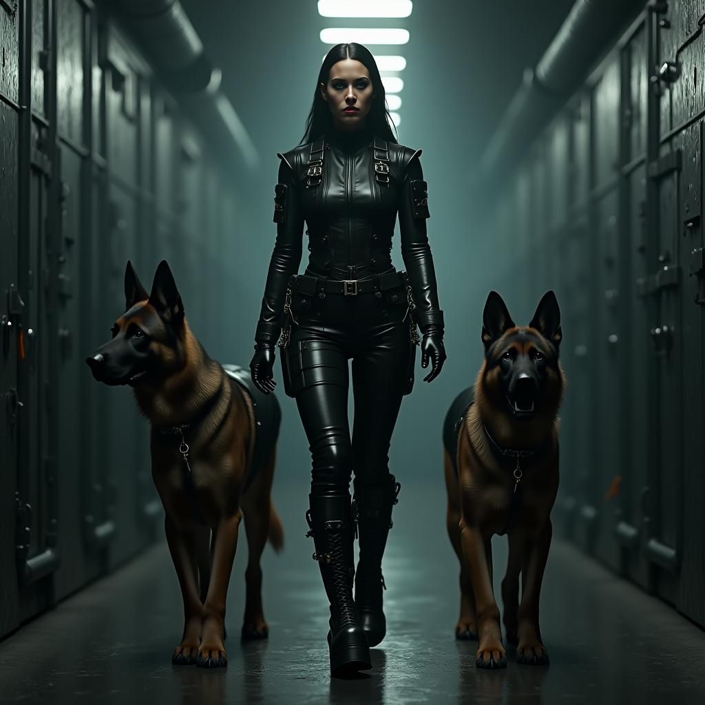 Dyanne Thorne: Confident Security Guard in Black Leather