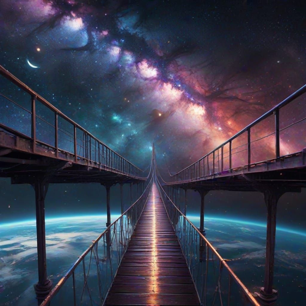 Bridge to Space in Vibrant Digital Art