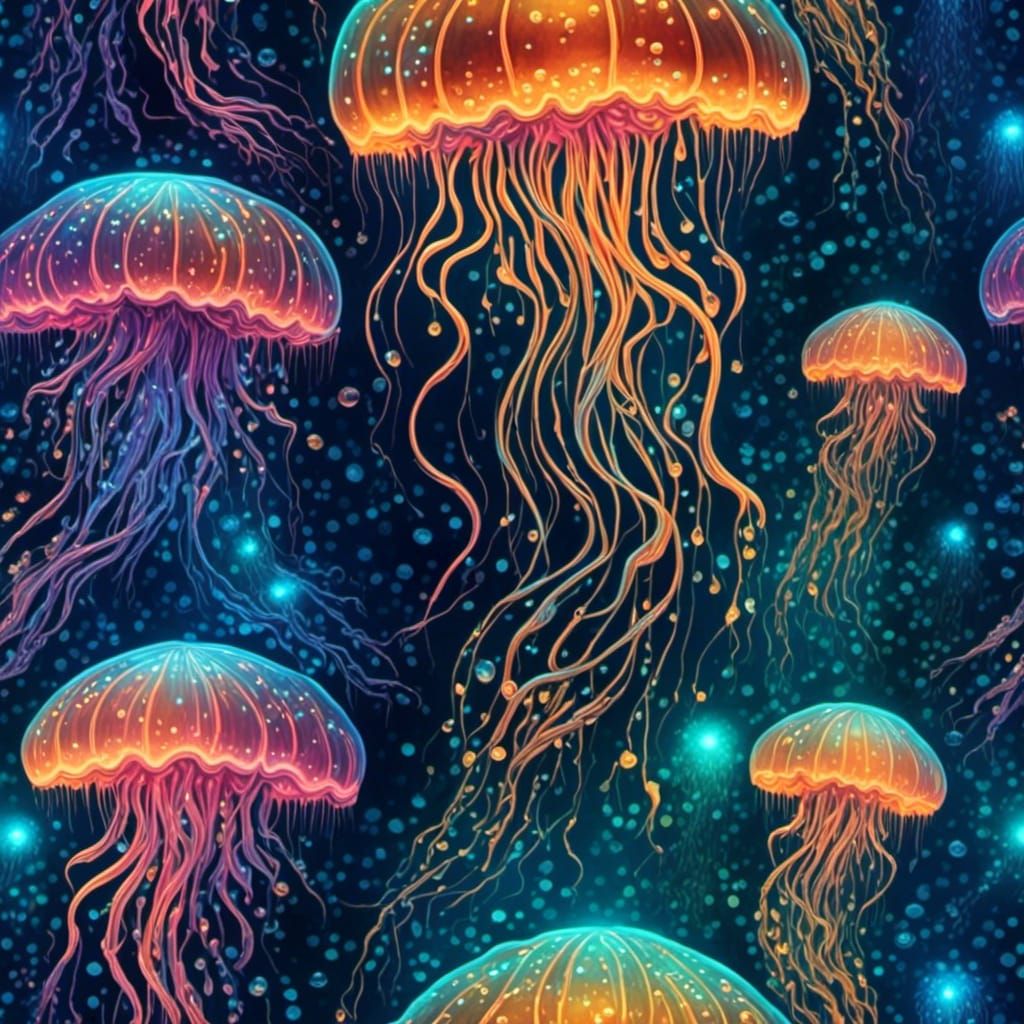 Bioluminescent Jellyfish: Baroque Underwater Masterpiece
